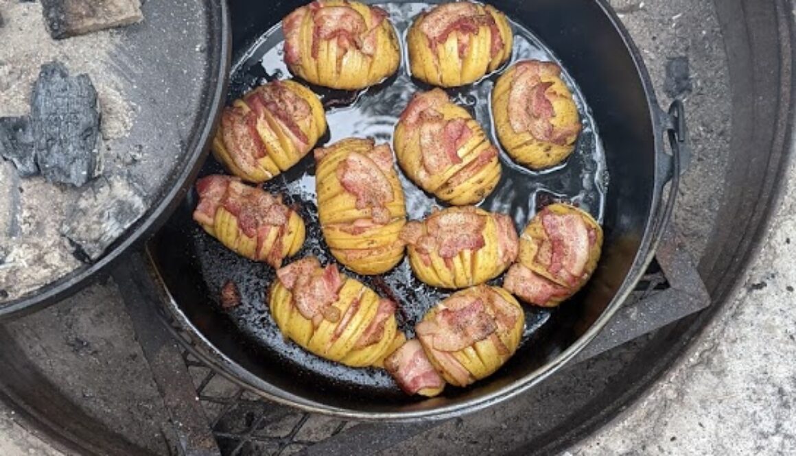 Hasselback Potatoes in a Camp Dutch Oven